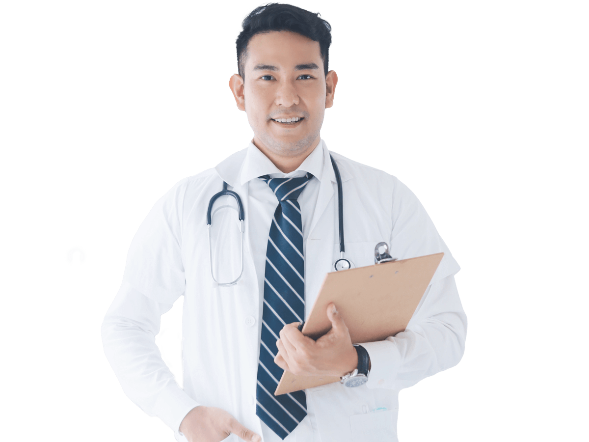 Chinese-medical-translation-services professional holding a clipboard with stethoscope