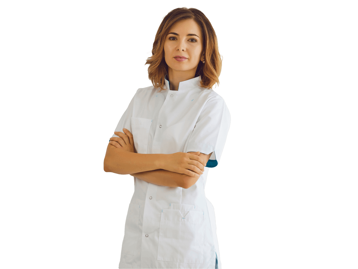 Cosmetics translation services UK expert wearing a white coat with crossed arms