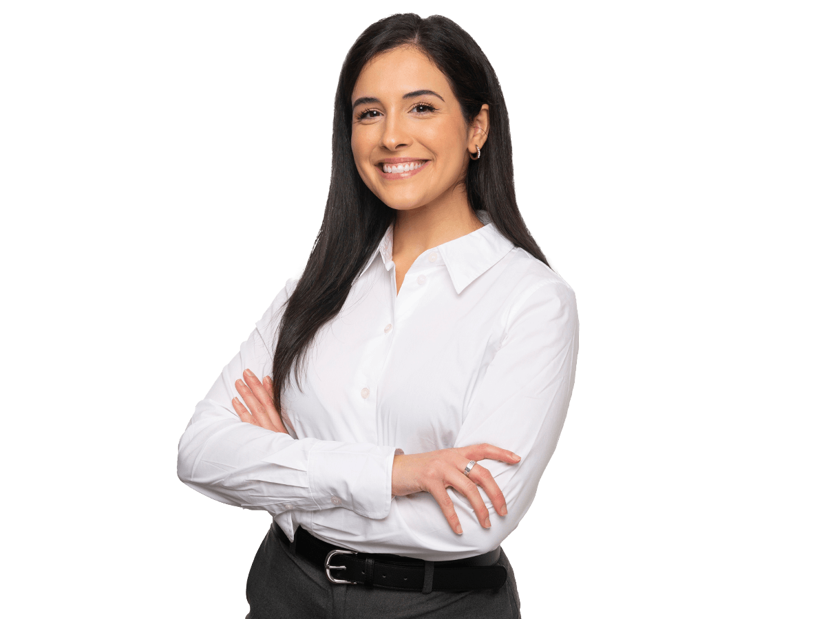 Court interpreting services professional lady smiling with crossed arms wearing a white shirt