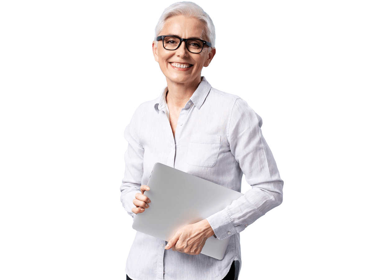 E-commerce translation services-uk  Professional  young lady holding a laptop and smiling with grace
