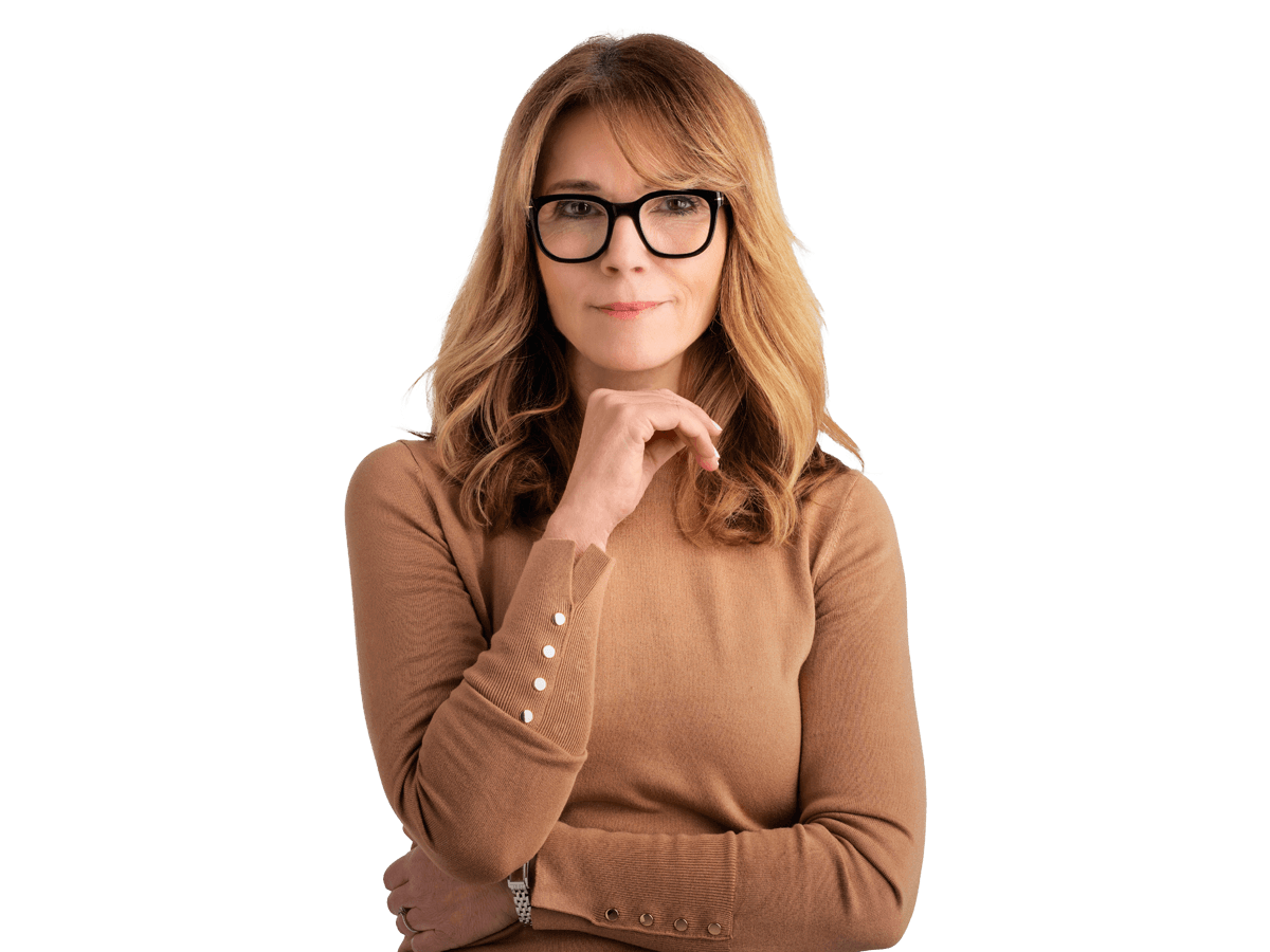 Flemish interpreting services woman wearing glasses and a brown shirt