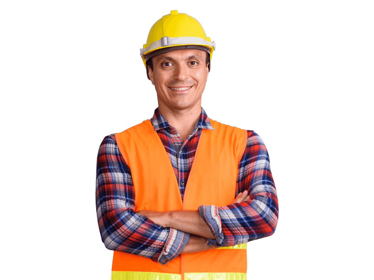 Italian technical translation services Construction worker in orange vest and hard hat