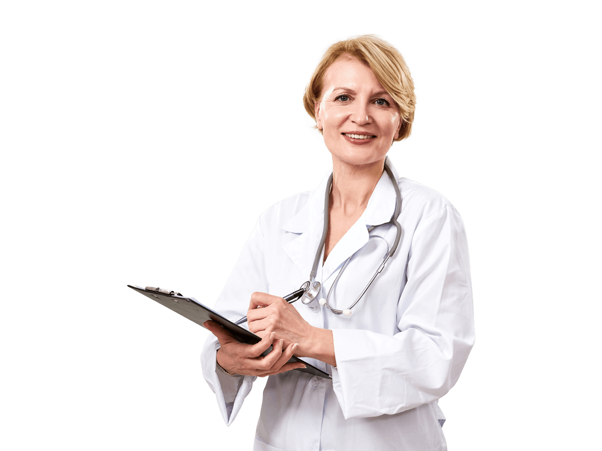 Spanish Medical translation services, Studio portrait of middle aged doctor with happy face expression