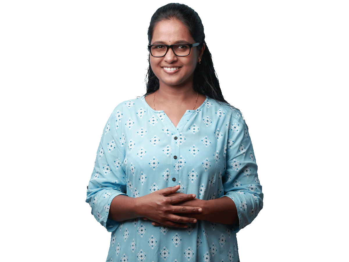 Tamil interpreter expert smiling wearing glasses