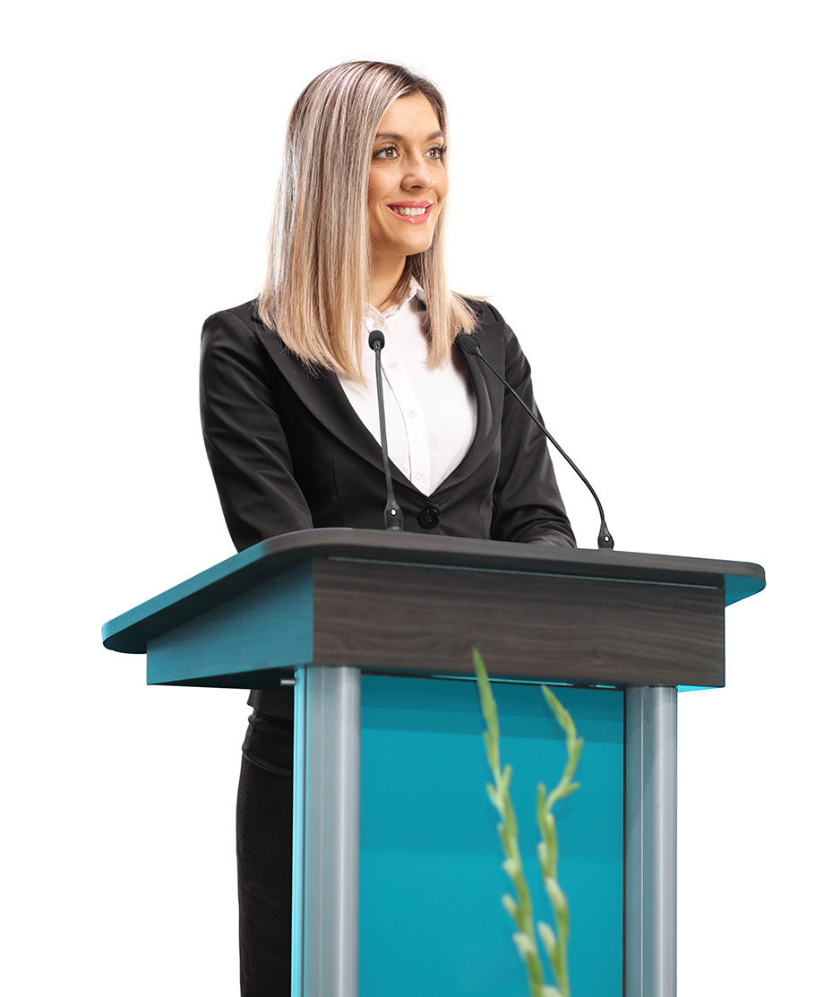 conference-interpreting services professional speaking on microphone